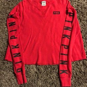 Juniors PINK Long Sleeve Thermal cropped top